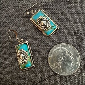Turquoise and Silvertone Geometric Earrings